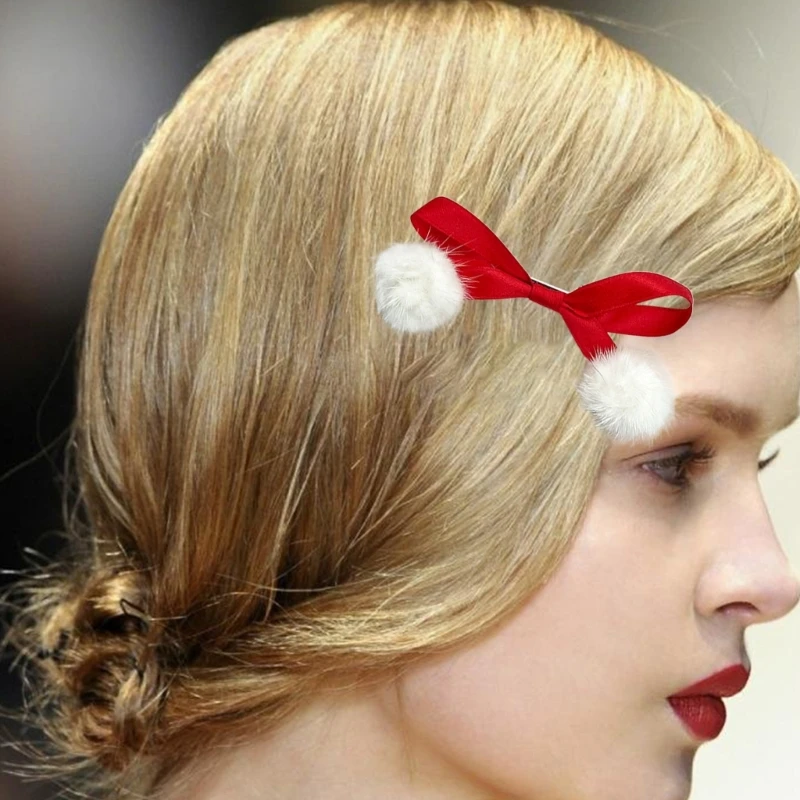 Harajuku İlmek Firkete Ponponlar ile Kadınlar için Gotik Charm saç tokası Estetik Noel saç aksesuarları Görüntü 2
