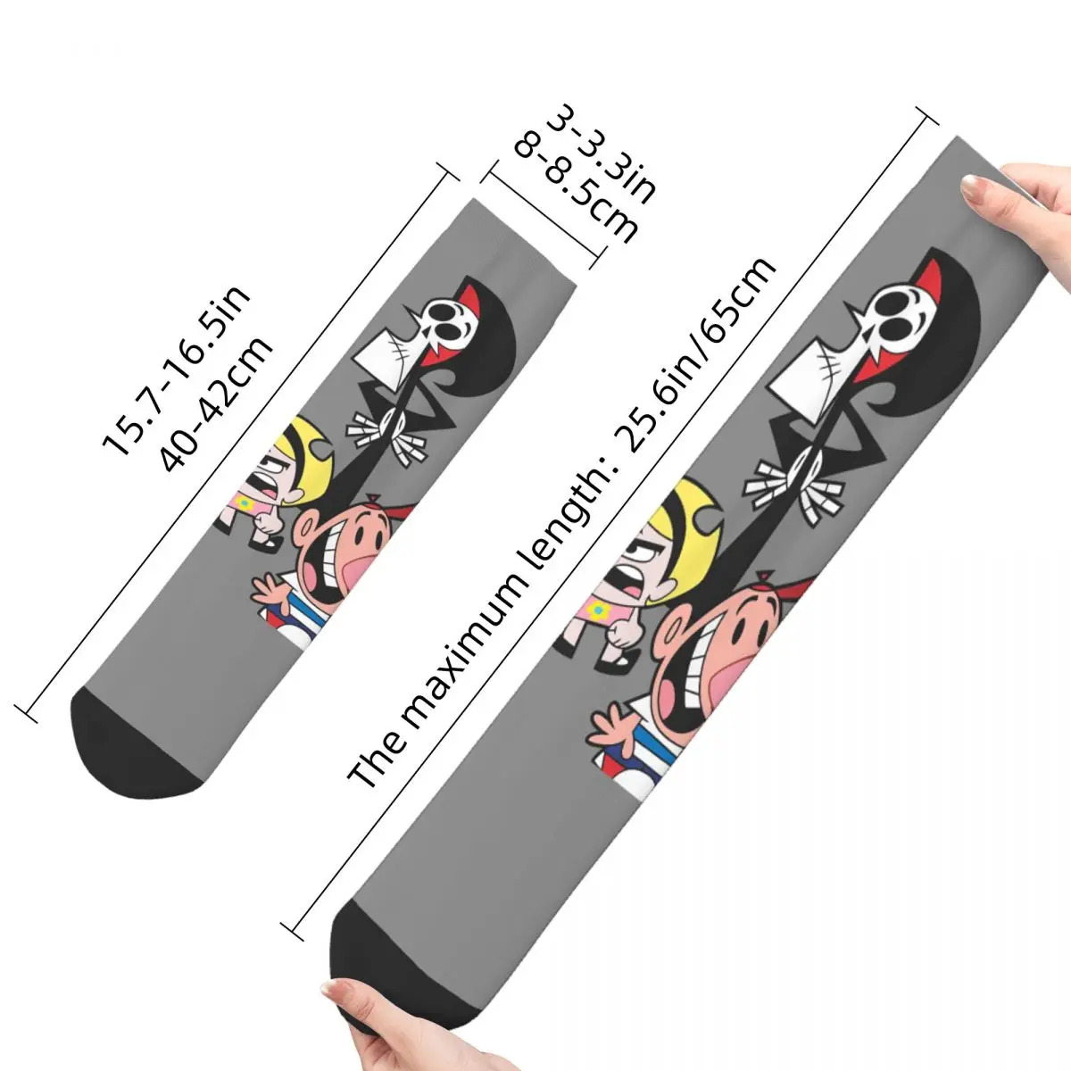 Hip Hop Retro Temel Çılgın erkek çorapları Unisex Grim Maceraları Billy ve Mandy Karikatür Harajuku Desen Baskılı Ekip Çorap Görüntü 2