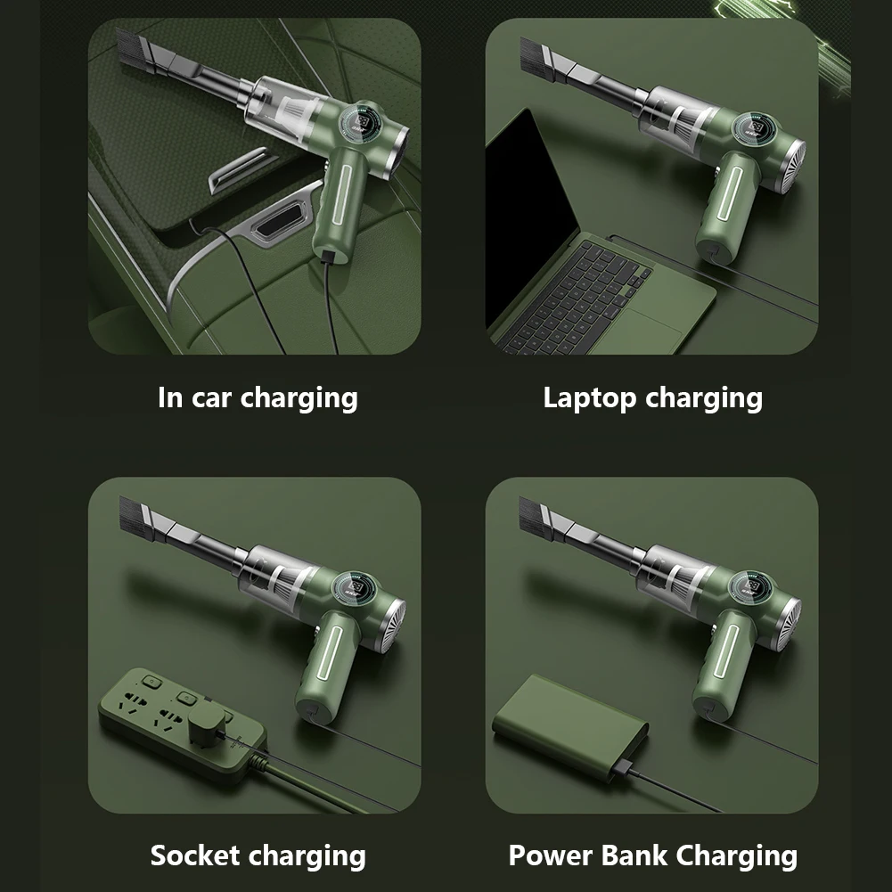 Kablosuz El Temizleyici Güçlü Emiş Mini Elektrikli Süpürge Ev ve Araba Çift Kullanımlı USB Şarj Taşınabilir Araba Ev Masaüstü için Görüntü 2