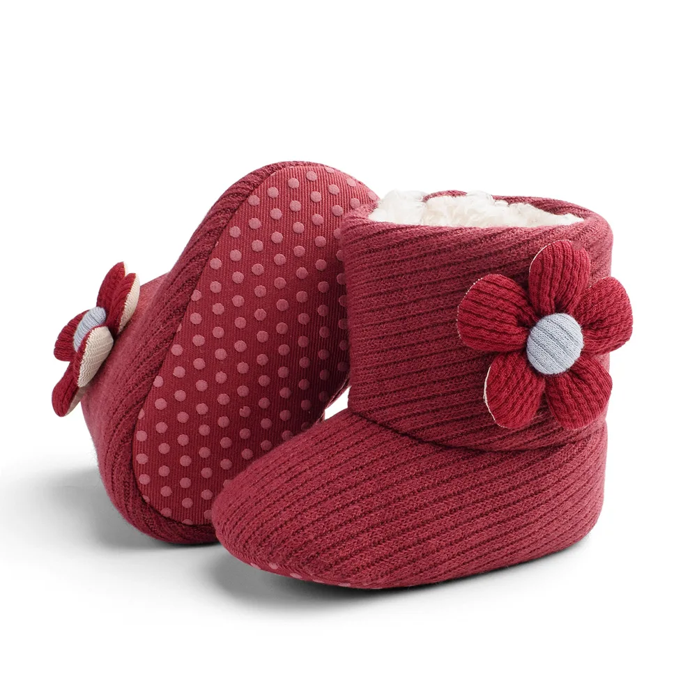 Kış Yenidoğan Bebek Kız Erkek Katı Ponpon kadife ayakkabı Yumuşak Taban Artı Kürk Sıcak Patik Yürüyor Bebek Yürüyüş çiçekli ayakkabı 0-18M Görüntü 2