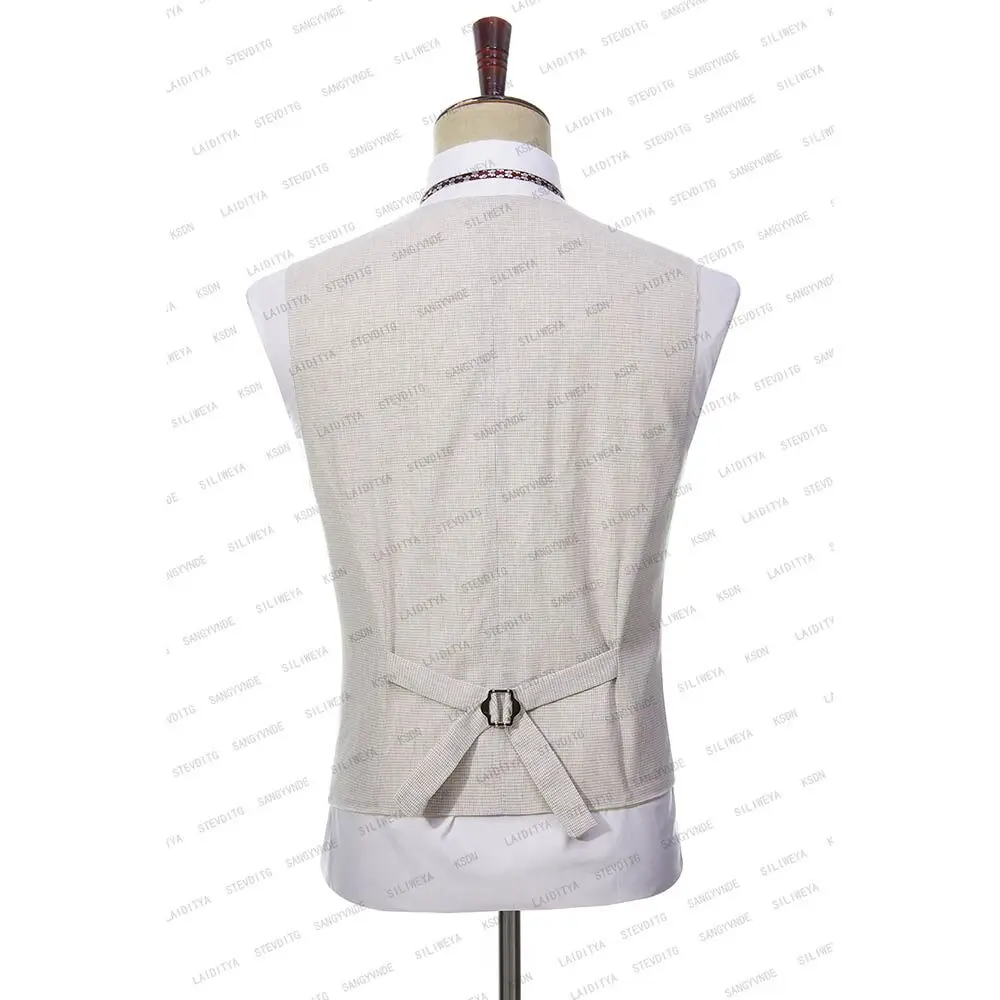 Lüks erkek Takım Elbise Düğün 2024 Açık Haki Tek Göğüslü Resmi iş ceket İnce Üç Parçalı Takım Elbise (Ceket + Pantolon + Yelek) Görüntü 2