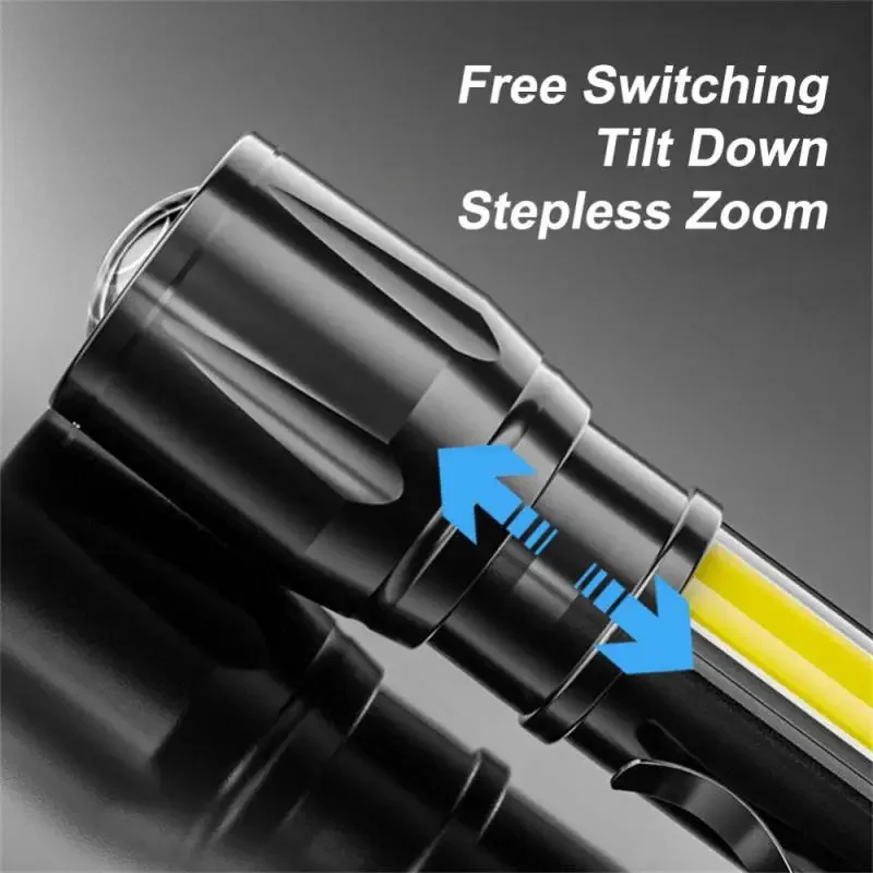 Mini şarj edilebilir LED el feneri COB XPE Taşınabilir Torch kamp feneri zumlanabilir odak ışığı taktik el feneri ile kalem klip Görüntü 2