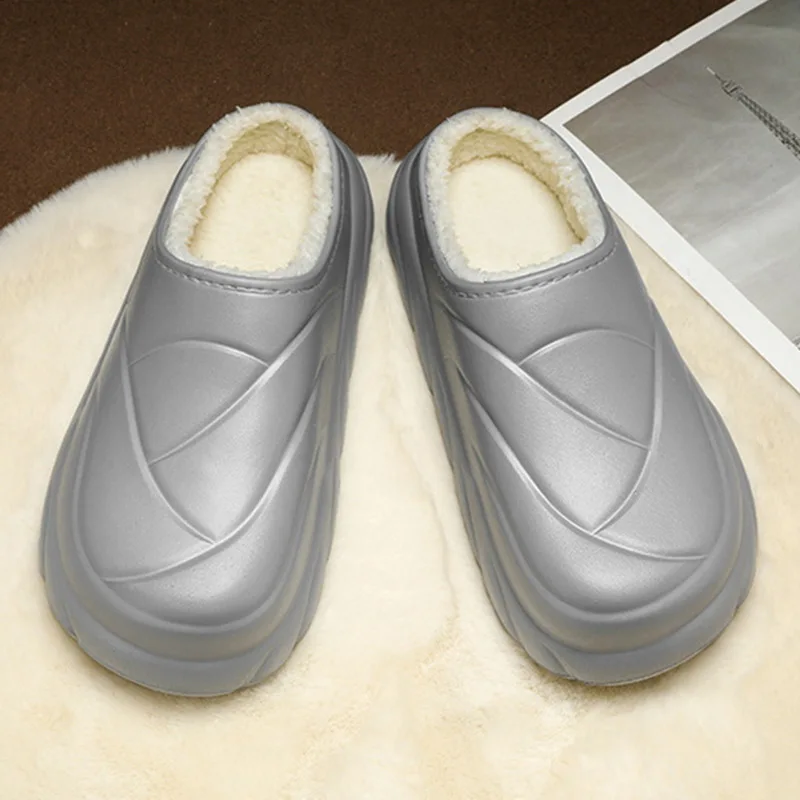 Moda Pamuk Takunya Terlik Erkekler Katır Slaytlar Kış Sıcak Ev pamuklu ayakkabılar Su Geçirmez bahçe ayakkabısı Kapalı bağcıksız ayakkabı Erkekler İçin Görüntü 2