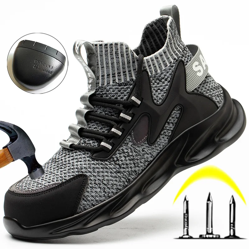 Moda Yeni Tasarım Güvenlik Ayakkabıları Erkekler Çorap Çelik burun Kevlar Orta Taban Delinmez İş ve Güvenlik Botları Erkek iş ayakkabısı Görüntü 2
