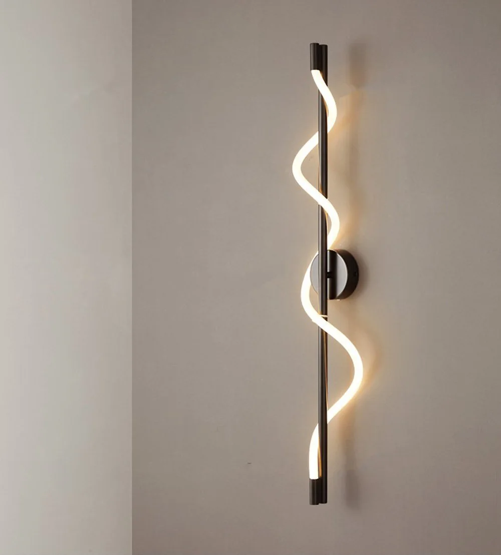 Modern Lüks LED Spiral Duvar Lambası-Siyah Beyaz İç Duvar Lambası, iskandinav Dekor Tasarım Altın Eğrisi Duvar Aplik Oturma Odası için Görüntü 2