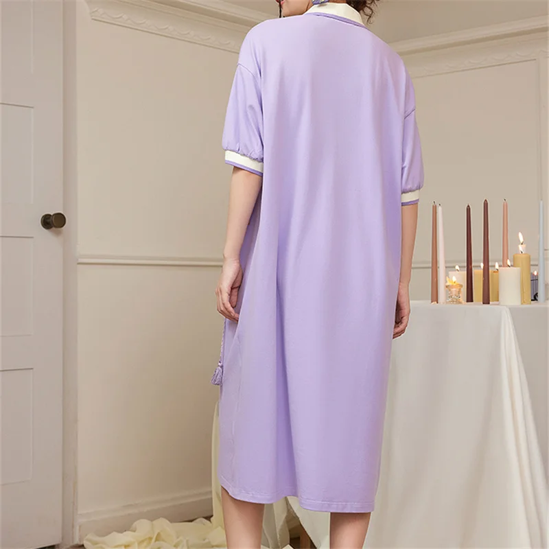 NEWDISCVRY 2023 Yaz Yeni Kore Kadın Elbise Vestidos Robe Elbise Gevşek Artı Boyutu Nakış POLO Yaka Kısa Kollu uzun elbise Görüntü 2