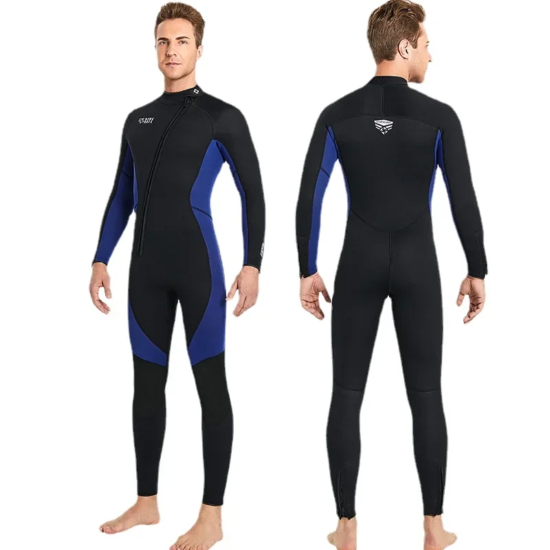 Neopren Wetsuit Erkekler için, Termal Tam Takım Elbise, Çapraz Fermuar, Dalış, Yüzme, Sörf, Kayak, Sıcak, 3mm, Kış Görüntü 2