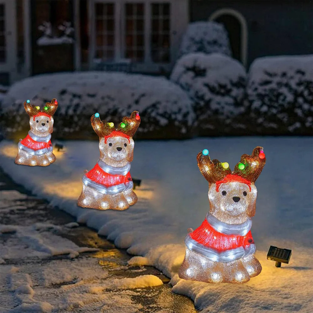 Noel dekorasyon köpek kedi figürü LED ışıkları açık bahçe Yard kış dekorasyon ev festivaller dekoratif süsler Görüntü 2