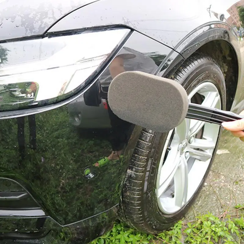 PC araba lastik balmumu fırça sünger fırça uzun saplı fırça otomotiv araç temizleme fırçası Görüntü 2