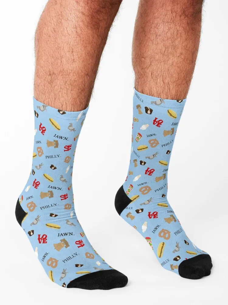 Philly Şehir desen - açık mavi çorap futbol kaymaz baskı komik hediye çorap erkek kadın Görüntü 2