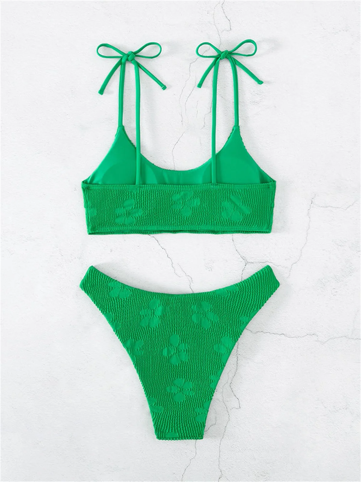 Seksi Kravat Askısı bikini seti Kadınlar Katı Yeşil Çiçek Tasarımcı Push Up İki Parçalı Mayo Plaj Mayo Tanga Mayo 2023 Görüntü 2