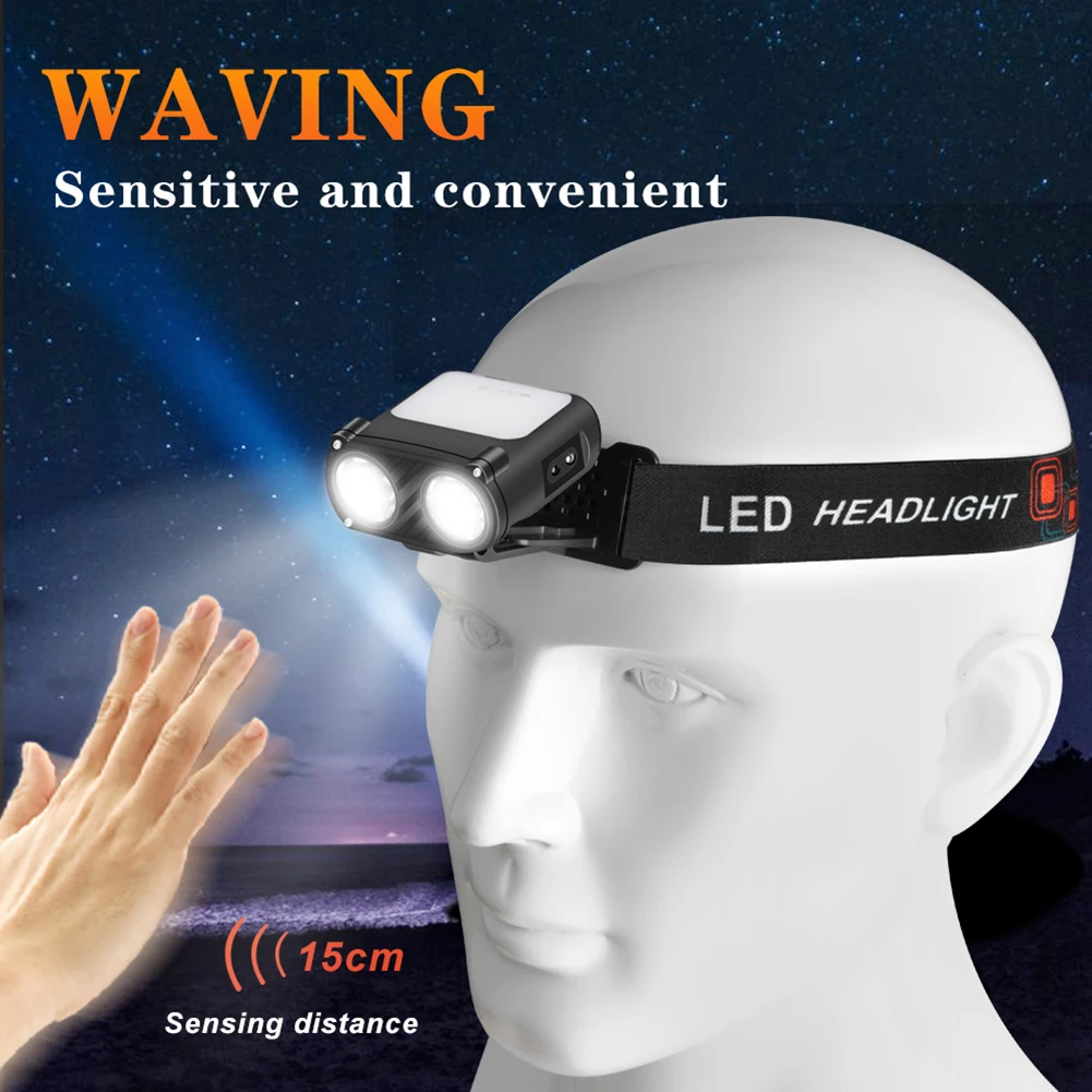 Sensör kep lambası LED klips ışık 6 aydınlatma modları COB LED Far Su Geçirmez USB şarj edilebilir kafa lambası kamp balıkçılık için Görüntü 2