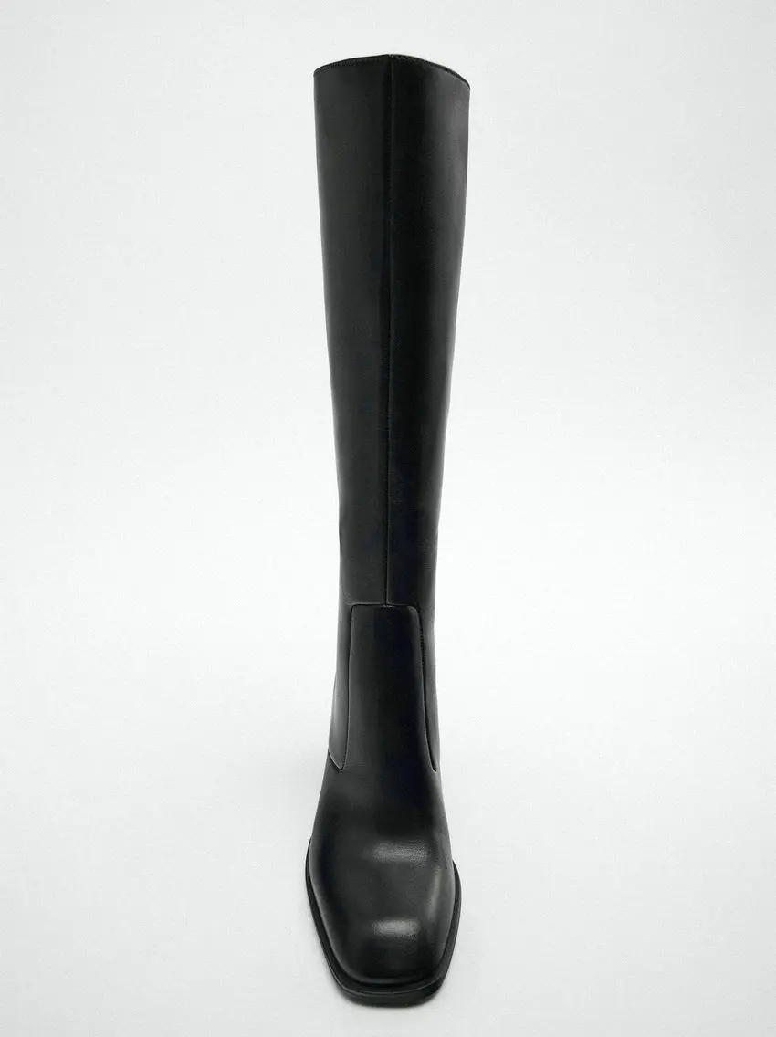 Smirnova Boyutu 34-43 Yeni ZA Hakiki Deri Çizmeler Sonbahar Kış Diz Yüksek Çizmeler Fermuar Yüksek Topuklu Moda Çizmeler Bayan Ayakkabıları Görüntü 2