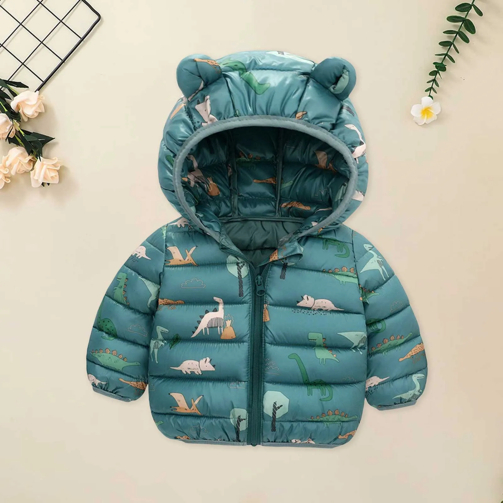 Sonbahar Kış Toddler Kız Erkek Uzun Kollu iç astarlı ceket Hafif Kulak Yastıklı Ceket 0 İla 5 Ceket Kızlar Yürümeye başlayan çocuk hafif ceketler Görüntü 2