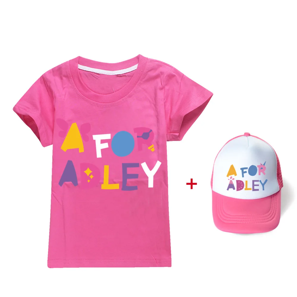 Yeni 2023 Yaz Erkek T Shirt için Bir Adley Baskı Çocuk T-Shirt Komik Çocuk Kız Elbise Casual Tops + Şapka Görüntü 2