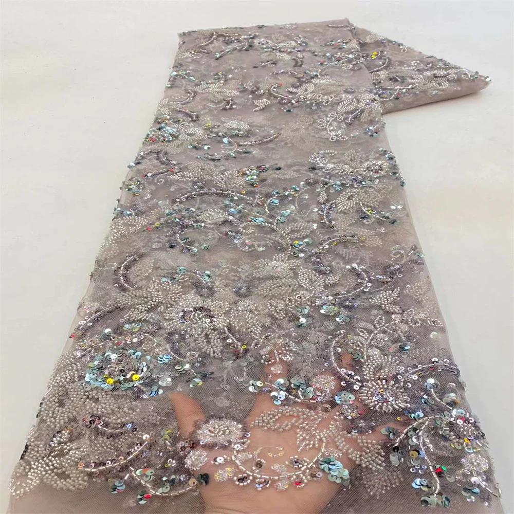 Yeni Sequins Boncuklu Afrika Dantel Kumaş 2023 Güzel Yüksek Kaliteli Fransız Tül Dantel Kumaşlar İçin 5 Metre düğün elbisesi XZ4006 Görüntü 2
