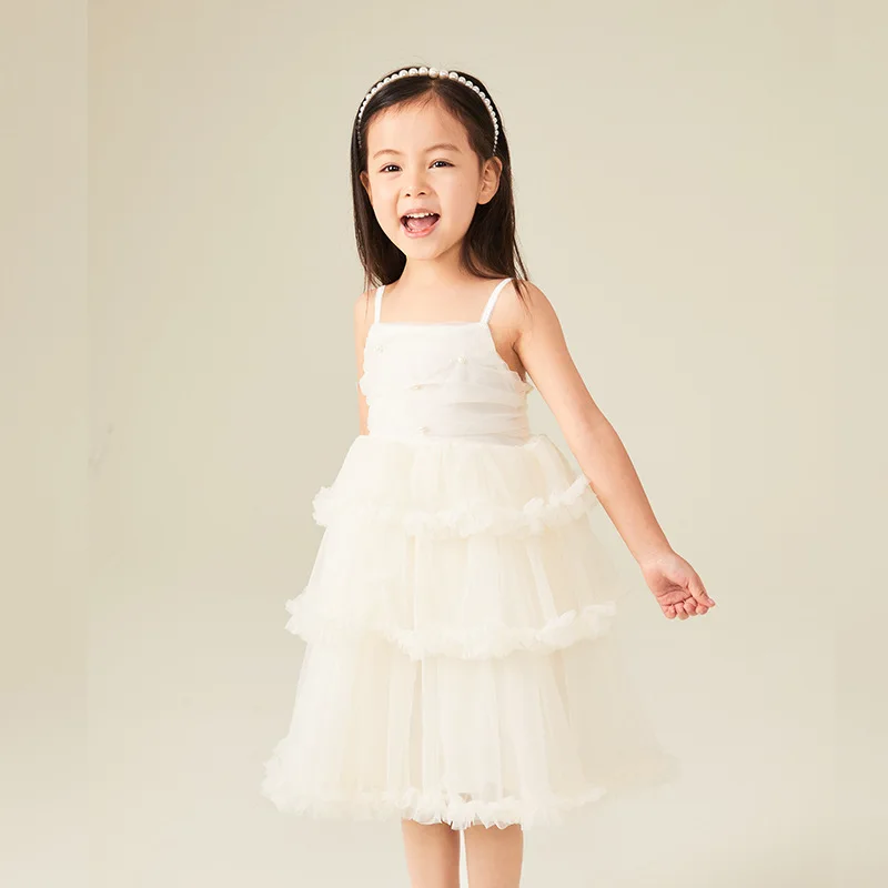 Yeni Yaz Çocuk Kız Elbise Düz Renk Askı Kek Prenses Elbise çocuk Moda Tutu Kabarık Balo Etek H260 Görüntü 2