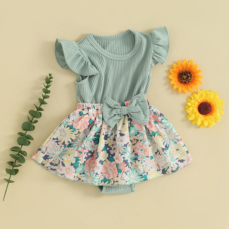 Yenidoğan Bebek Kız yaz giysileri Nervürlü Örgü Fırfır Kolsuz dantel çiçekli tulum Elbise Tulum Kafa Bandı Kıyafetler Görüntü 2