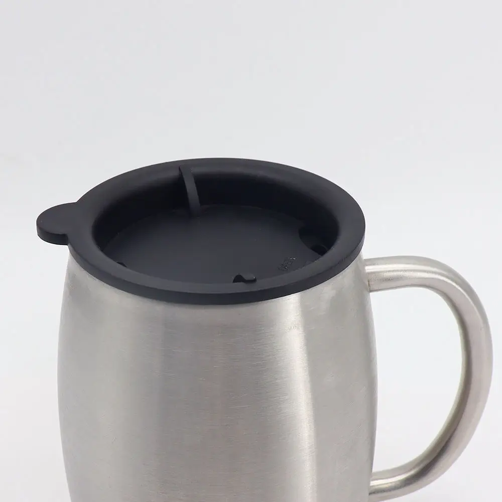 kapaklı ve saplı 14 oz ofis paslanmaz çelik kahve çay bardağı metal kupa Görüntü 2