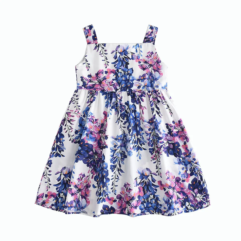 Çocuklar Kısa Kollu Elbiseler Kızlar için Çiçek Baskı Prenses Elbise Yeni Kızlar yaz elbisesi Bebek Kız Giysileri Toddler Elbise 2-10Y Görüntü 2