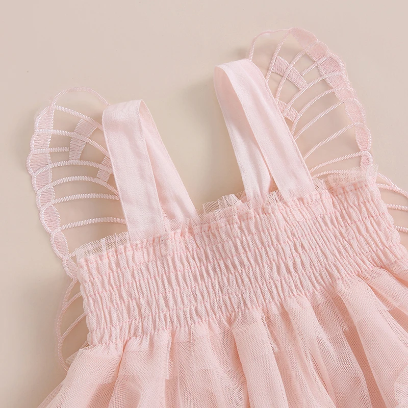 1-5Y Çocuk Kız Fairycore Prenses Elbise Kelebek Kanat Kolsuz Sling Örgü Tül Elbise evaze elbise Bebek yaz giysileri Görüntü 3