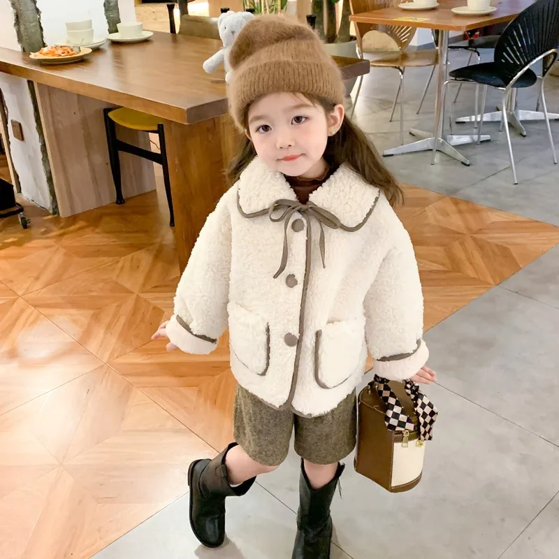 1-8Yrs Çocuk Kız Jacekts Polar Polar Sıcak Yumuşak Ceket Kış Sonbahar Toddler Bebek Kız Kıyafet Çocuk Giyim Kore Giyim Görüntü 3