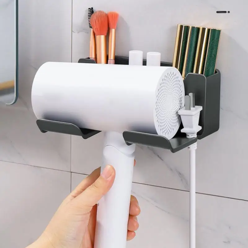 1 ~ 5 ADET Duvara Monte Saç Kurutma Makinesi Tutucu Banyo Rafı Sondaj olmadan Plastik Saç kurutma makinesi standı Banyo Organizatör Görüntü 3