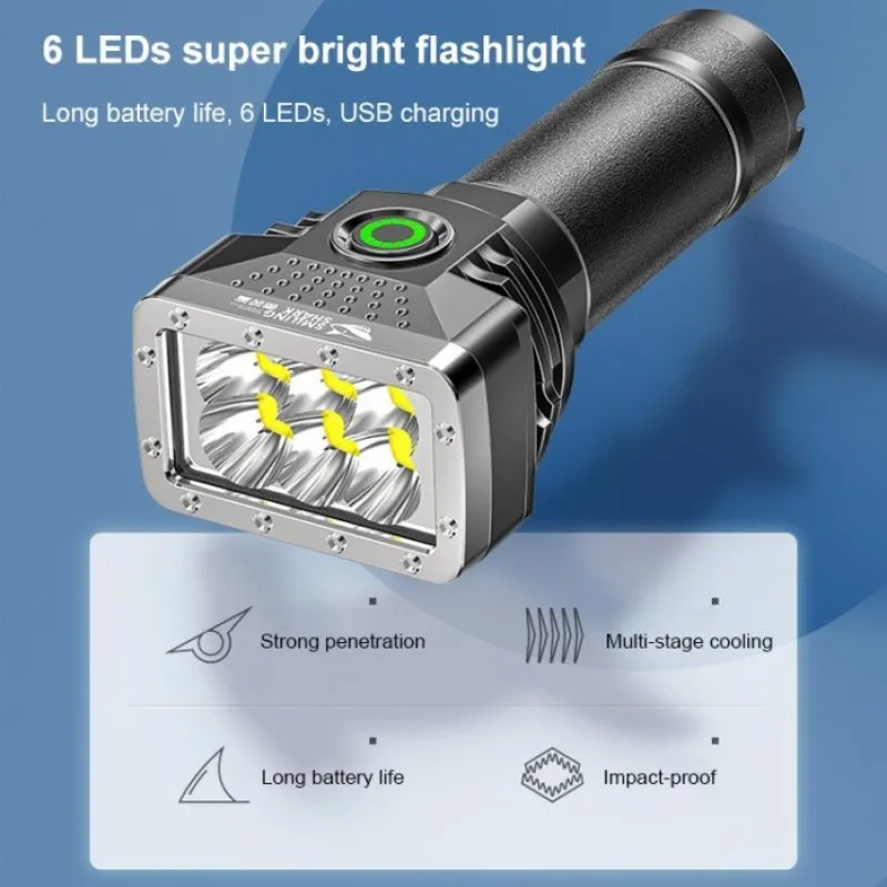 1~8 ADET güçlü el feneri фонарик 6 Led yüksek güç ışığı USB şarj edilebilir taktik el feneri 4 Modu acil kamp Görüntü 3