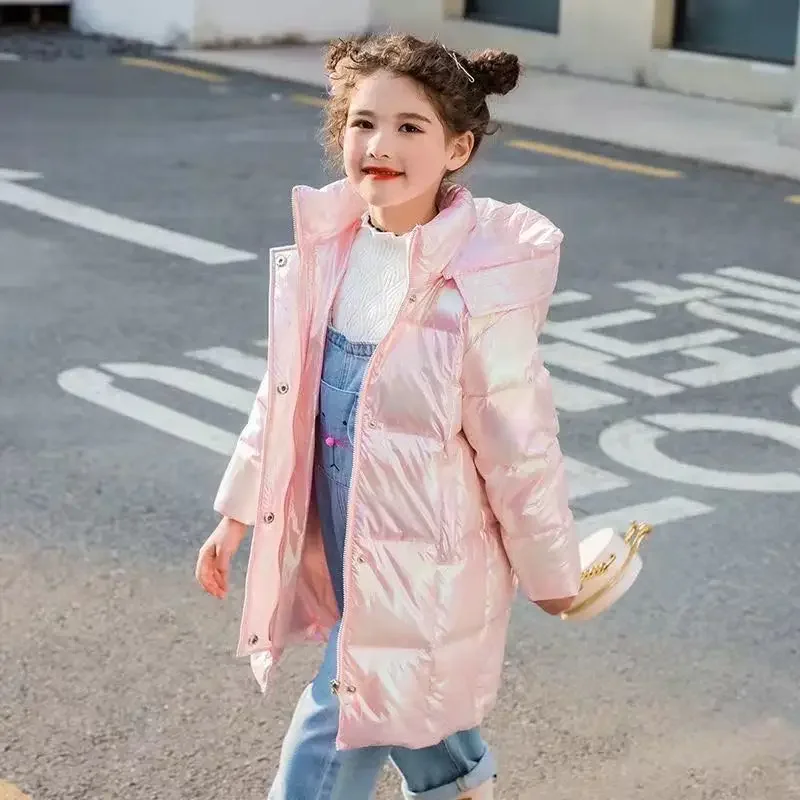 2022 Kış Kapşonlu pamuklu ceket Ceket Sıcak Rahat Orta Uzunlukta Parkas Yaş 3 4 5 6 7 8 9 10 11 12 Yıl Çocuk Kız Giyim Görüntü 3
