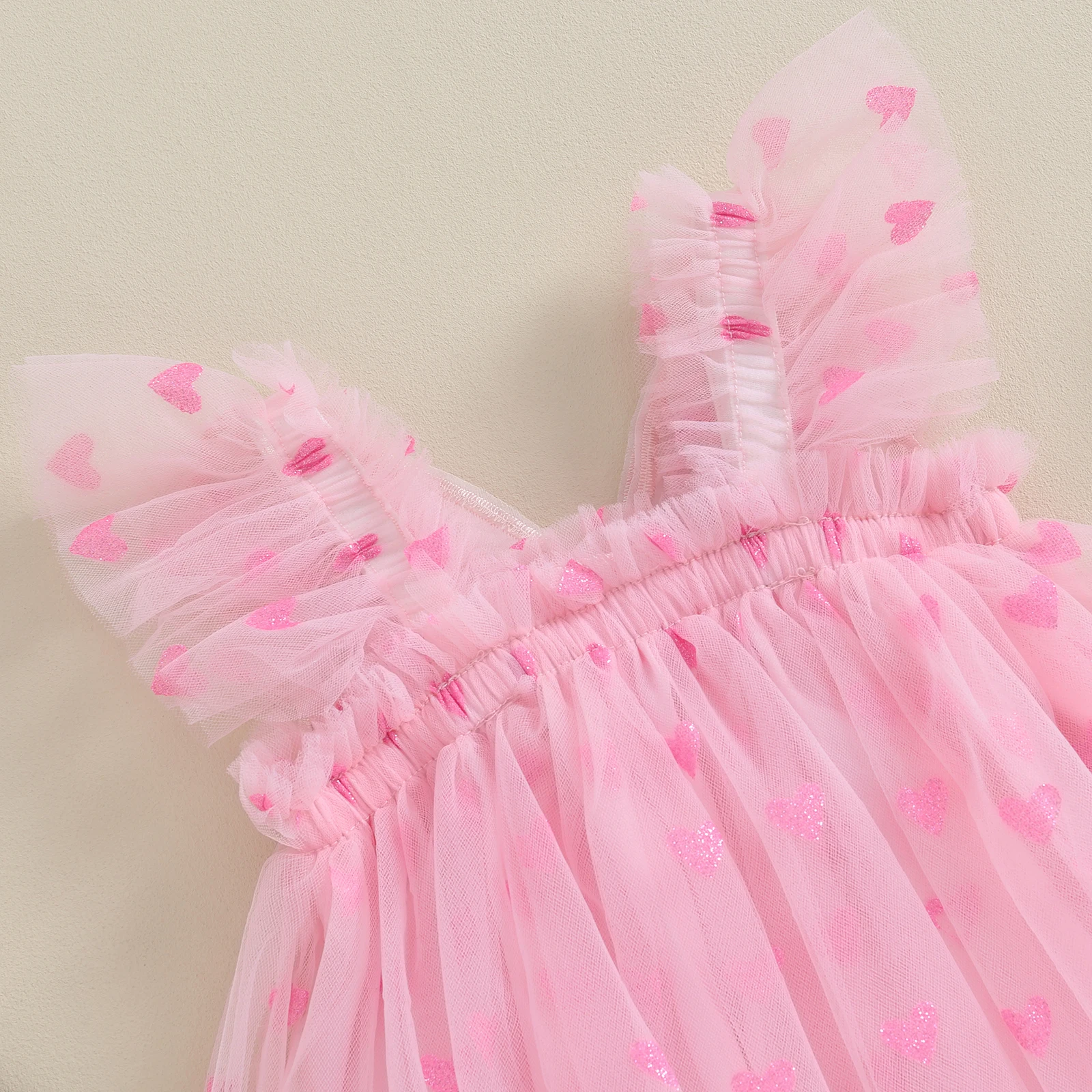2024 0-4Y Bebek Kız Prenses Elbise Yaz Sevimli Sparkle Kalp Baskı Kolsuz Parti Tül Elbise Peri Kostüm Kanatlı Görüntü 3
