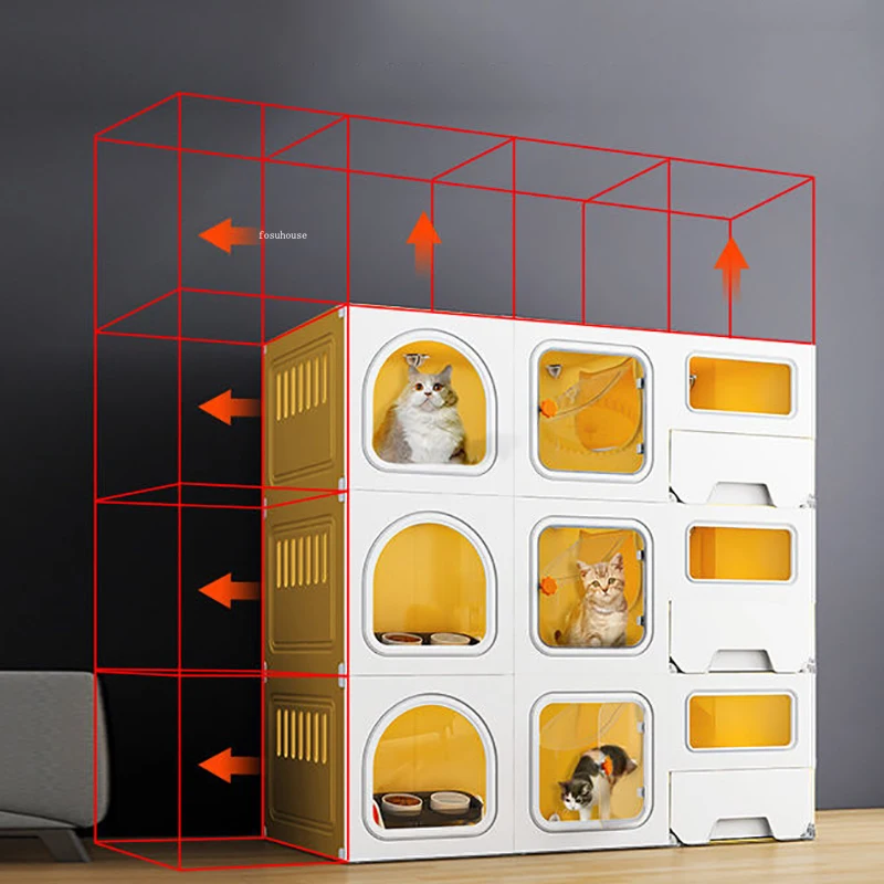 3 katlı Kedi Kafesleri Bölmeli Yetiştirme Kafesleri Büyük Uzay Pet Shop Koruyucu kedi kafesi Evi Kedi kum kabı Lüks Kedi Villa Görüntü 3