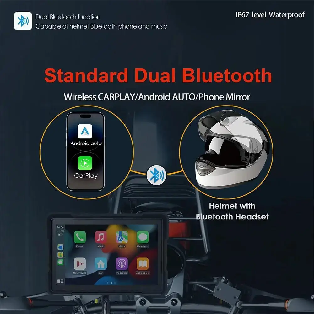 5 inç Kablosuz CarPlay Moto Motosiklet Navigasyon GPS Navigator Android Otomatik Ön Arka Çift Kamera Kaydedici Su Geçirmez Ekran Görüntü 3