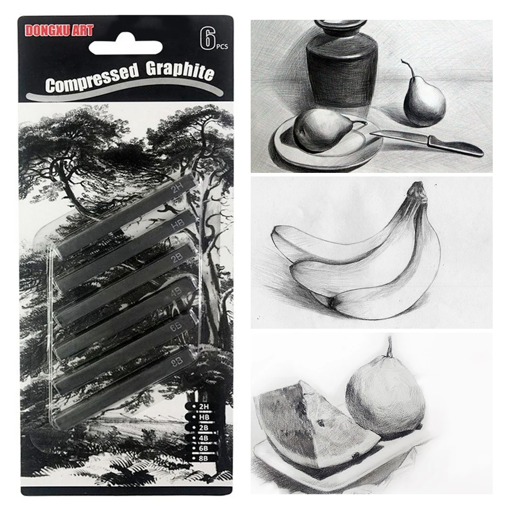 6 adet Boyama Malzemeleri Karbon Şerit Profesyonel Saf Karbon Kroki Kalemler Sert / Orta / Yumuşak Odunsuz Kömür Kalem Seti Çizim Görüntü 3