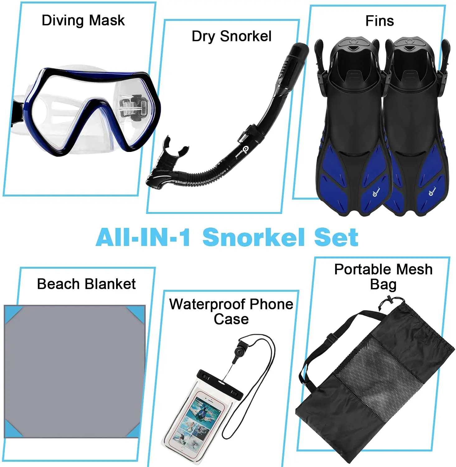 6-in-1 Şnorkel Takım Elbise, Sıçrama Geçirmez Şnorkel ile Uygun Yetişkin Dalış Ekipmanları Görüntü 3
