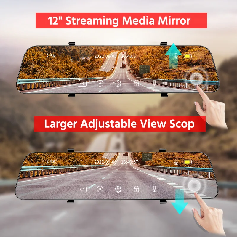 ACCEO A38Plus 12 İnç Araba Ayna Kamera Dokunmatik Ekran Video Kaydedici Dash kamera Arabalar İçin araba dvr'ı Dikiz Kamera İle araba kara kutusu Görüntü 3