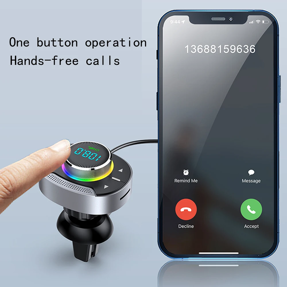 Araba FM Verici Bluetooth 5.3 FM Modülatör Aux 3.5 mm Jack AUX Adaptörü Araç Kiti Handsfree Aux Ses Araba MP3 Çalar Araç Kiti Görüntü 3