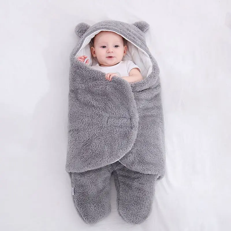 Bebe Kış Sıcak Polar Bebek Bebek Uyku Tulumu Zarf Yenidoğan Bebek Yatak Wrap Sleepsack Karikatür bebek battaniyesi Kundaklama Görüntü 3