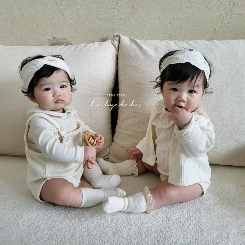 Bebek Kız Bodysuits Beyaz Dantel Tek Parça Giyim Bebek Çocuk Sonbahar Rahat Tulumlar Uzun Kollu Omuz Askısı Tulum Görüntü 3
