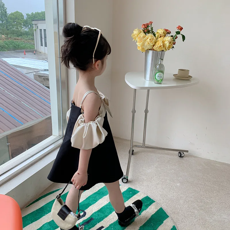 Bebek Kız Kelebek İlmek Patchwork Kolsuz Elbise Kapalı Omuz Yaz gündelik giyim ve Doğum Günü Partisi için E810 Görüntü 3