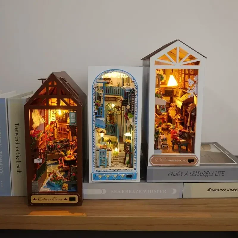 Dıy Ahşap Kitap Nook Raf Eklemek Minyatür Yapı Kiti Deniz Ev Casa Kitaplık Montaj Bookend Yetişkinler İçin Kız doğum günü hediyesi Görüntü 3