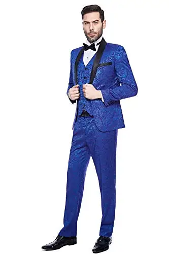 Erkek Şal Yaka 3 Parça Takım Elbise Slim Fit Bir Düğme Takım Elbise smokin Ceket Pantolon + Yelek Erkek Takım Elbise Düğün Kostüm Homme Görüntü 3