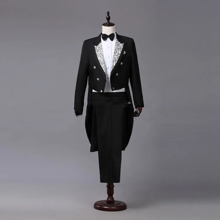 Erkekler Balo Sahne Yaka Takım Elbise Kuyruk (ceket + pantolon) ceket Damat Jakarlı Homme Şarkıcı Düğün Beyaz Kırmızı Takım Elbise Siyah Smokin Kostüm Görüntü 3