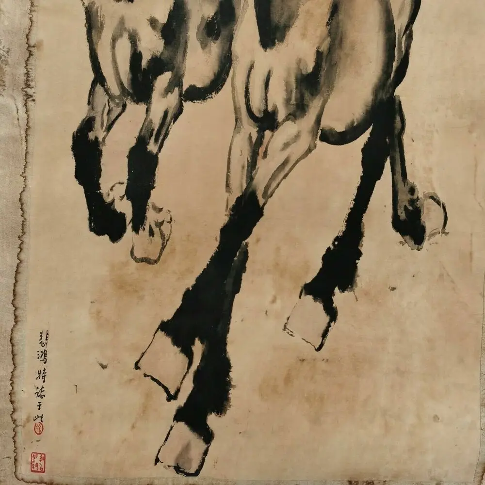 Eski Çin Kaydırma Boyama Xu Beihong-Shuangma Pirinç Kağıdı Boyama Görüntü 3