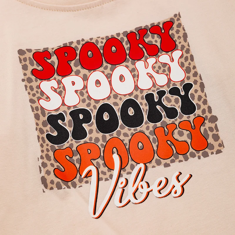 Girlymax Güz Cadılar Bayramı Uzun Kollu Kıyafetler Bebek Kız Üst T-shirt Leopar Spooky Trick Or Treat Butik Çocuk Giyim Görüntü 3