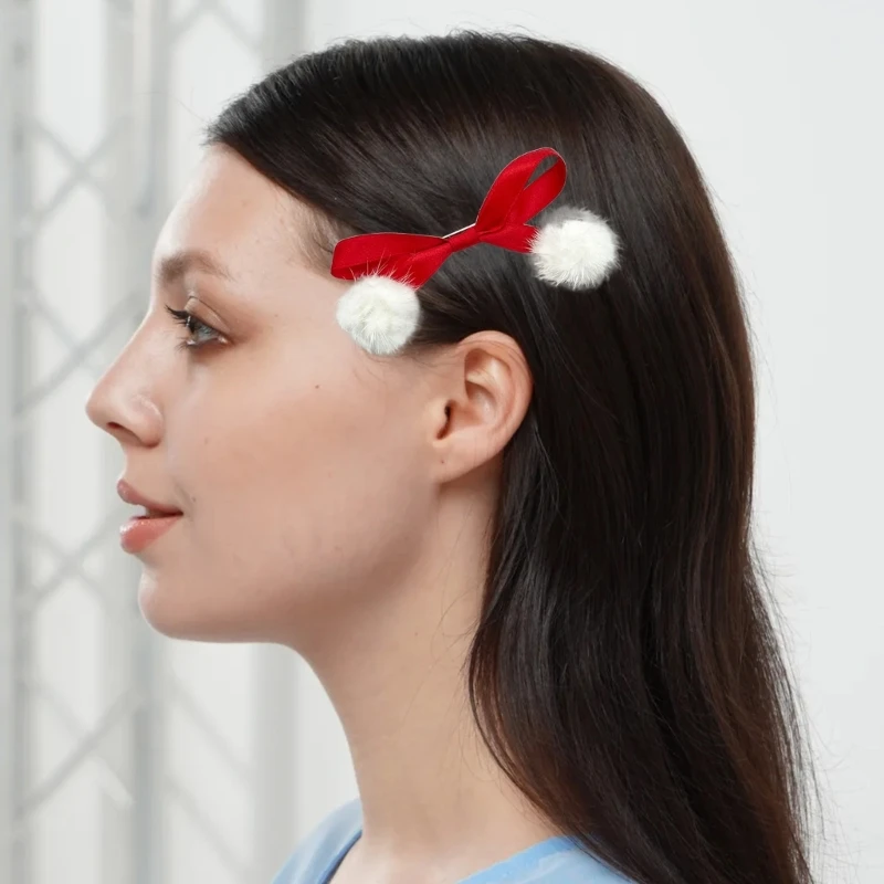 Harajuku İlmek Firkete Ponponlar ile Kadınlar için Gotik Charm saç tokası Estetik Noel saç aksesuarları Görüntü 3
