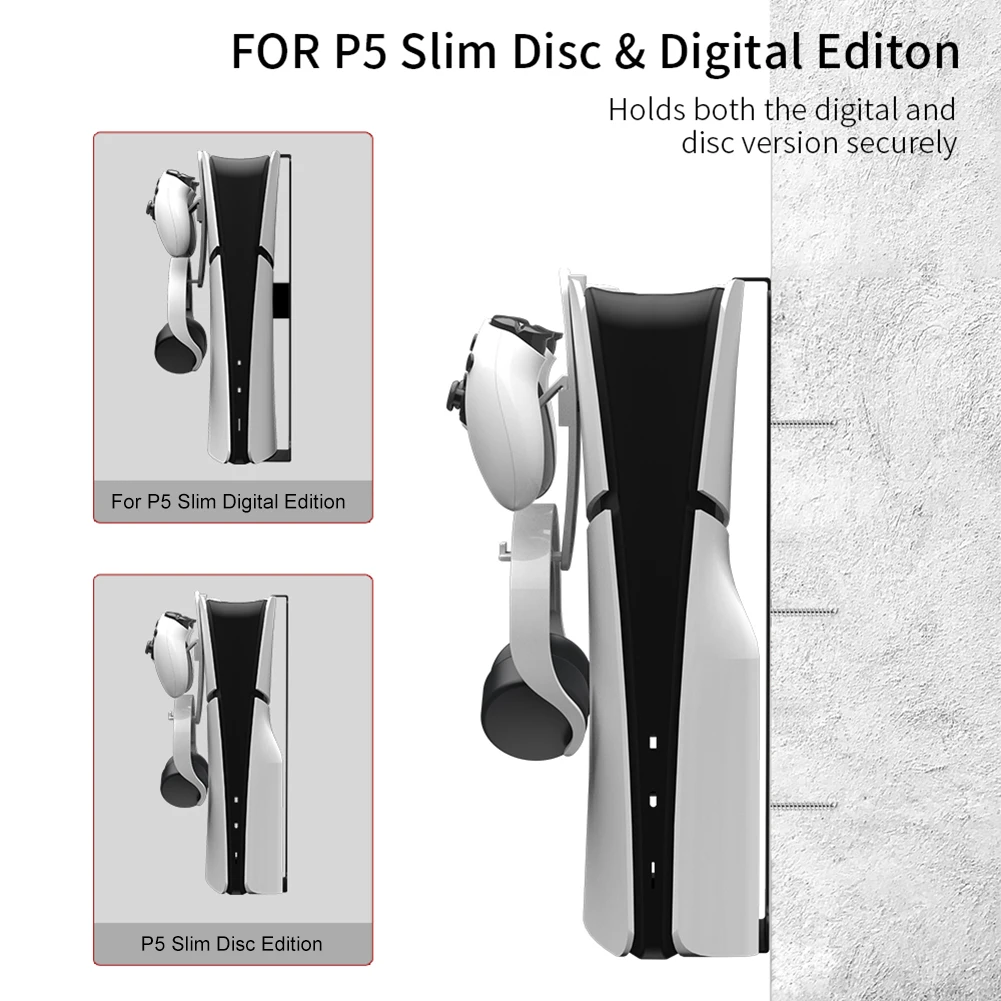 Için PS5 İnce Ana Ekran Tutucu Denetleyici Kulaklık Kanca Duvar Montaj Kiti için Kararlı PS5 Disk Sürümü ve Dijital Baskı Görüntü 3