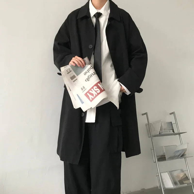 Japon Vintage Siper Erkekler Rahat Popüler Uzun Palto Genç Yakışıklı Yüksek Sokak Dış Giyim İngiltere Sonbahar Yeni Ulzzang Ins Görüntü 3