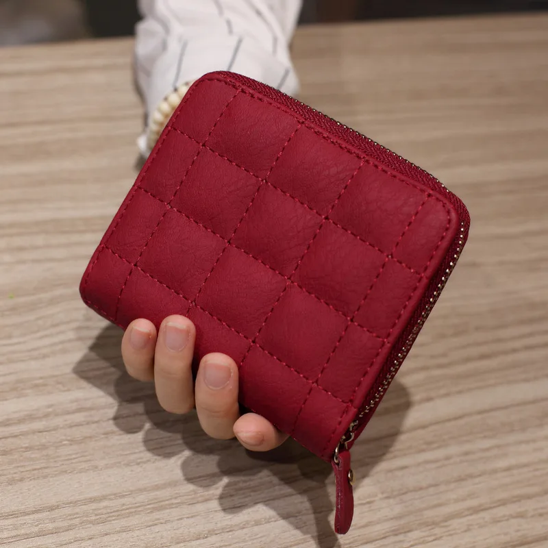 Kadın Kısa Cüzdan PU Deri Kadın Ekose Çantalar Nubuk kartlıklı cüzdan Moda Kadın Küçük Fermuarlı cüzdan bozuk para cüzdanı Görüntü 3