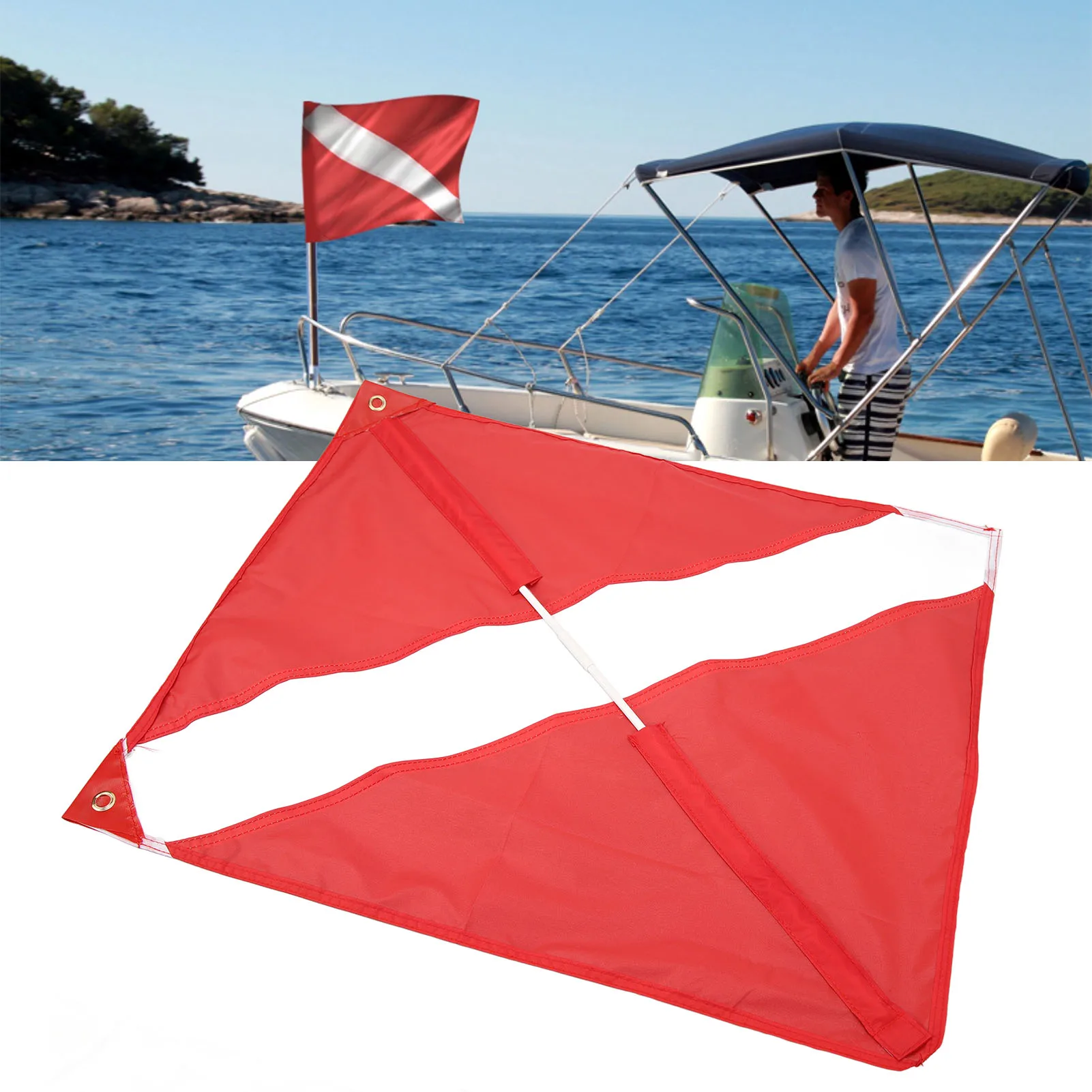 Kırmızı ve Beyaz Renklerle Gemide Güvenli Dalgıç Uyarısı için Dalış Bayrağı Görüntü 3