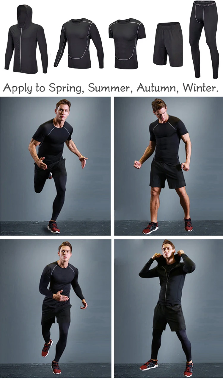 Kış 5 ADET spor takımları erkek Koşu Sıkıştırma Seti Açık Basketbol Tayt Gym Fitness Spor Koşu Kıyafetleri Eşofman Görüntü 3